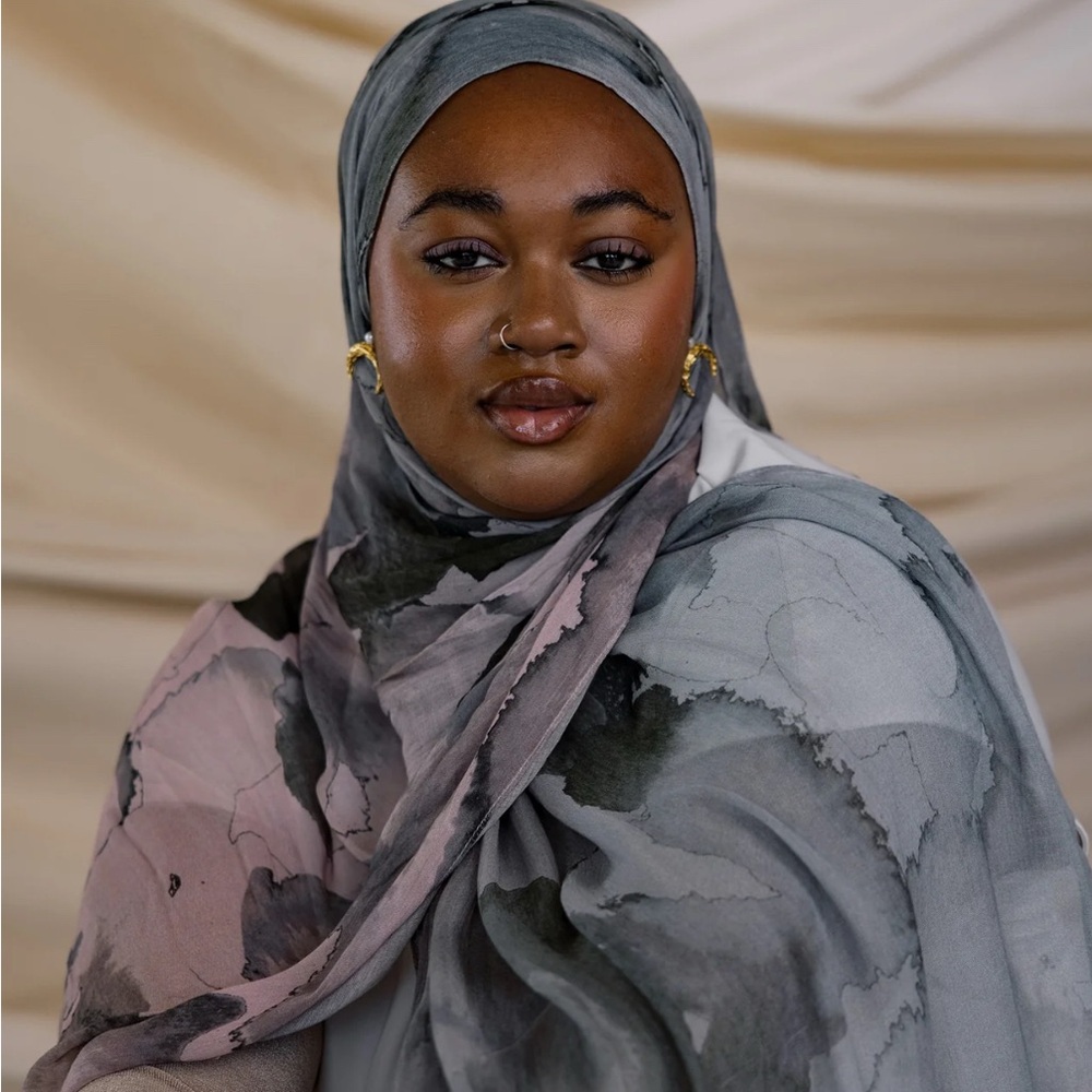 vela scarf in water color stone! Elegant Gray and Pink Women's Scarf